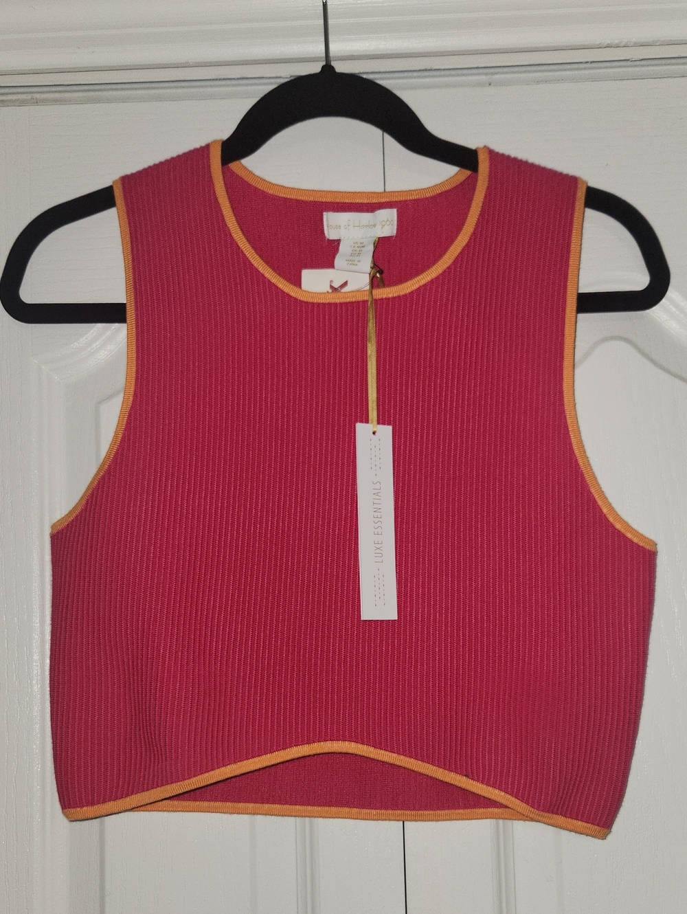 House of Harlow 1960 Fuchsia Ribbed Crop Tank with Orange Trim